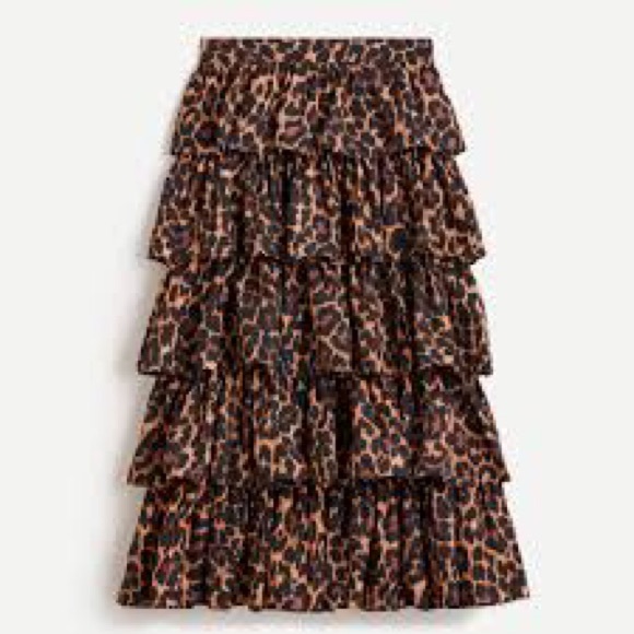 NWT J-Crew Ruffle maxi skirt in leopard - size 8 - Picture 1 of 9